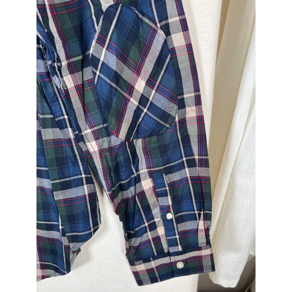 NWT FIVE FOUR Men Size 2XL Woven Plaid Shirt Cotton Button Down Collar Elbow Pad - Picture 2 of 13